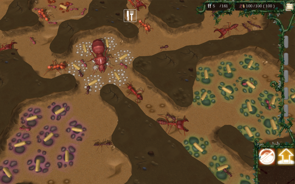 Underground colony showing the user interface.